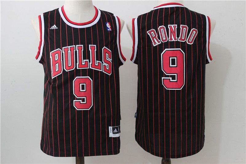 Men Chicago Bulls #9 Rondo Black red stripe Adidas NBA Jersey->chicago bulls->NBA Jersey